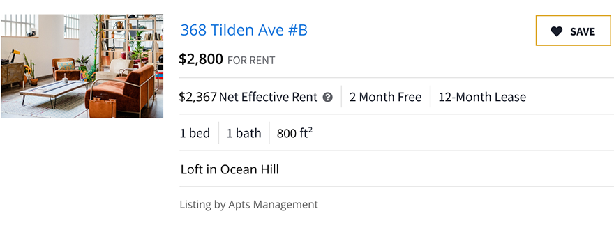 An example rental advertisement for an apartment on StreetEasy.