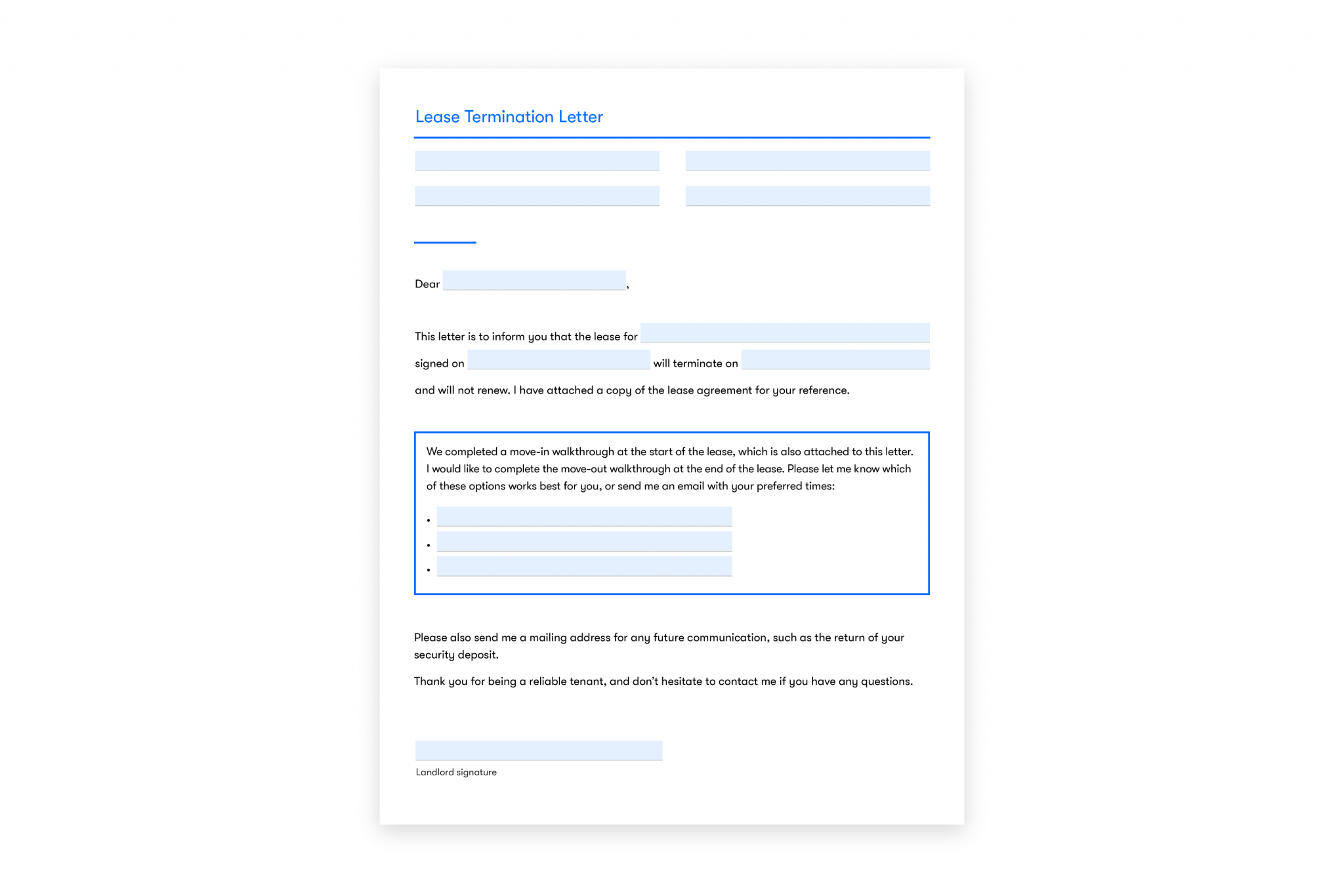 termination of rental agreement template