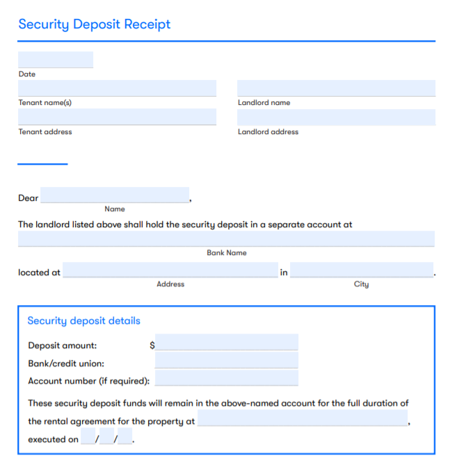 Security Deposit Receipt Template Free
