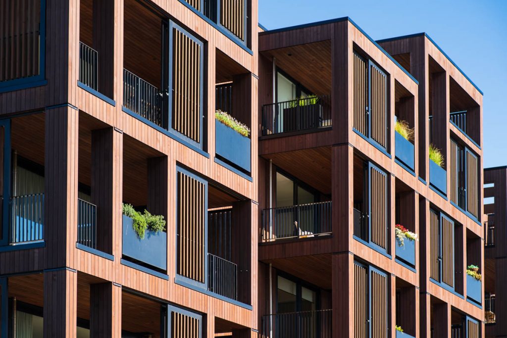 City apartments on a clear day.