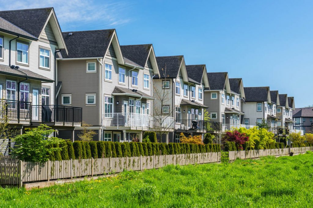 A row of a new townhouses in British Columbia, Canada