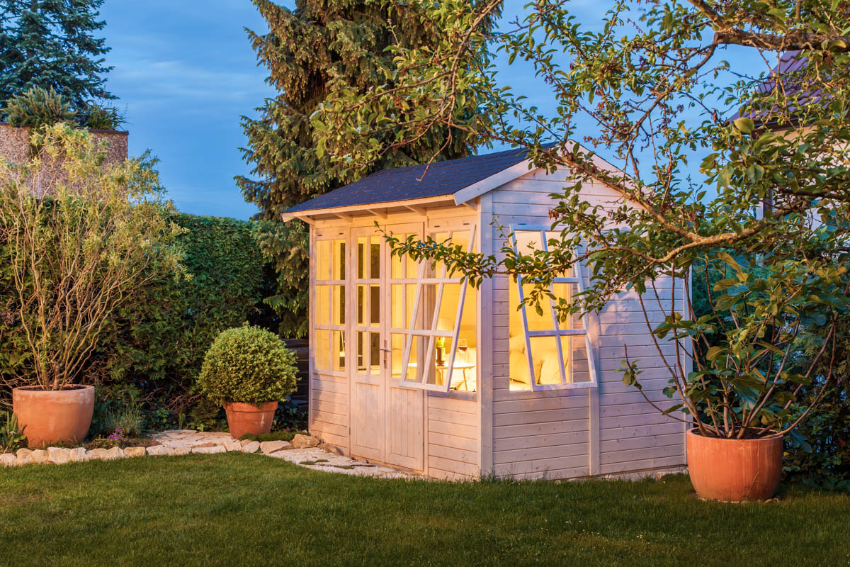 Image of lighted garden shed