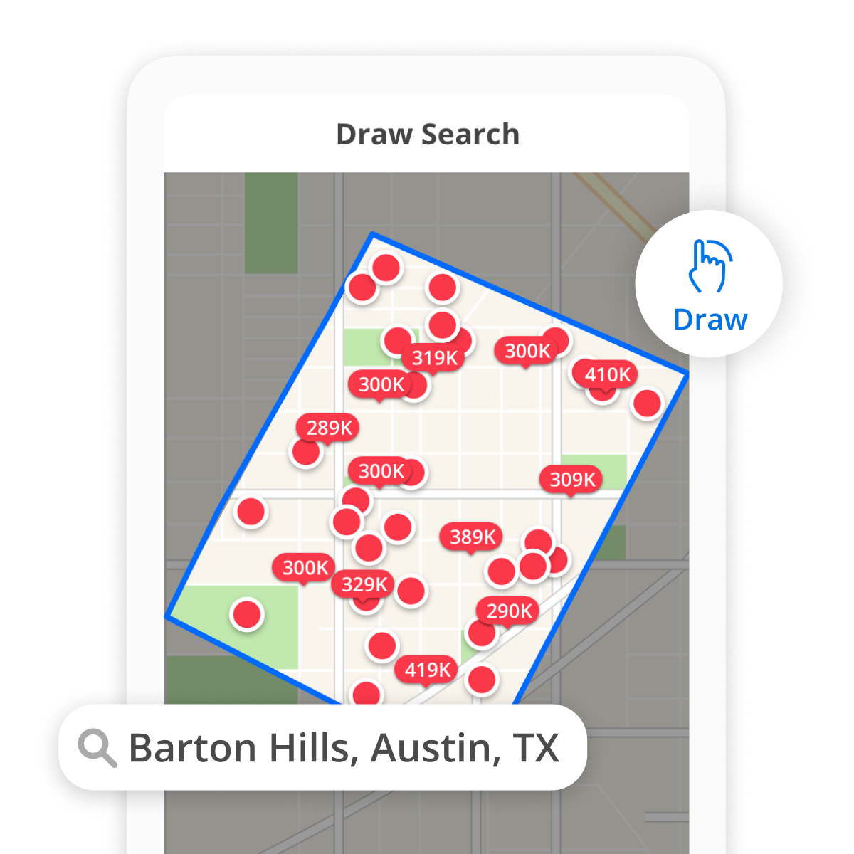 Draw search feature on Zillow home search tool.