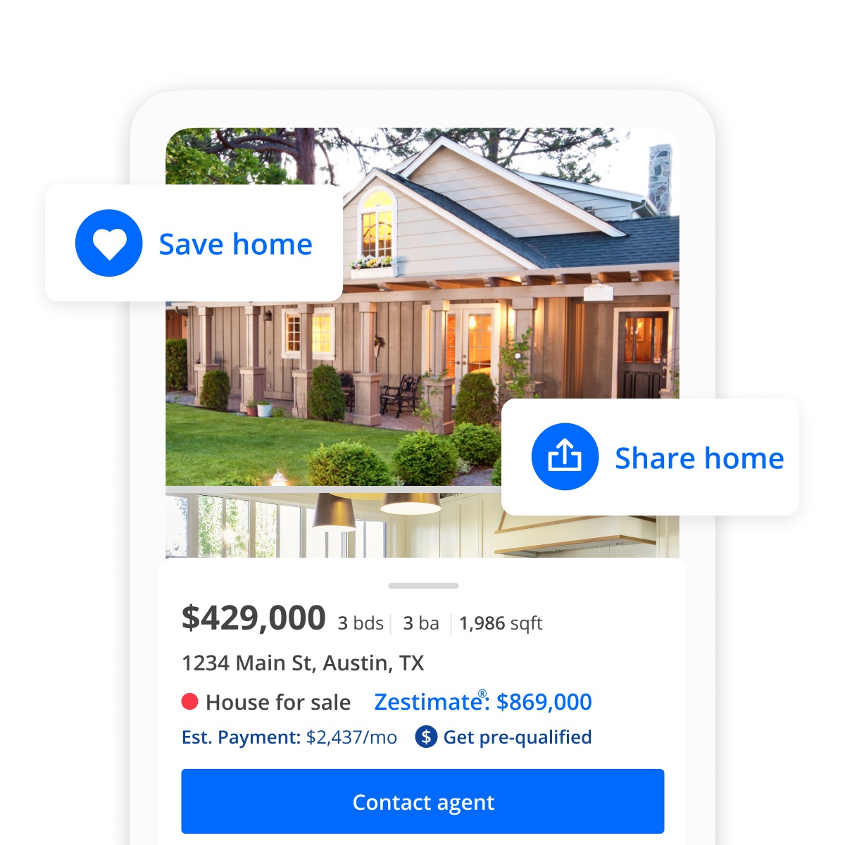 Zillow home search tool: saving and sharing homes.