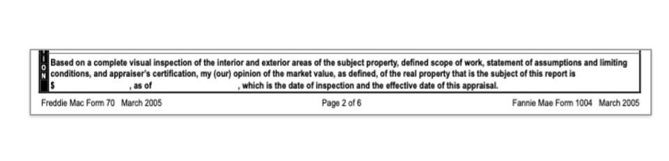 A picture of a section on a home appraisal report.