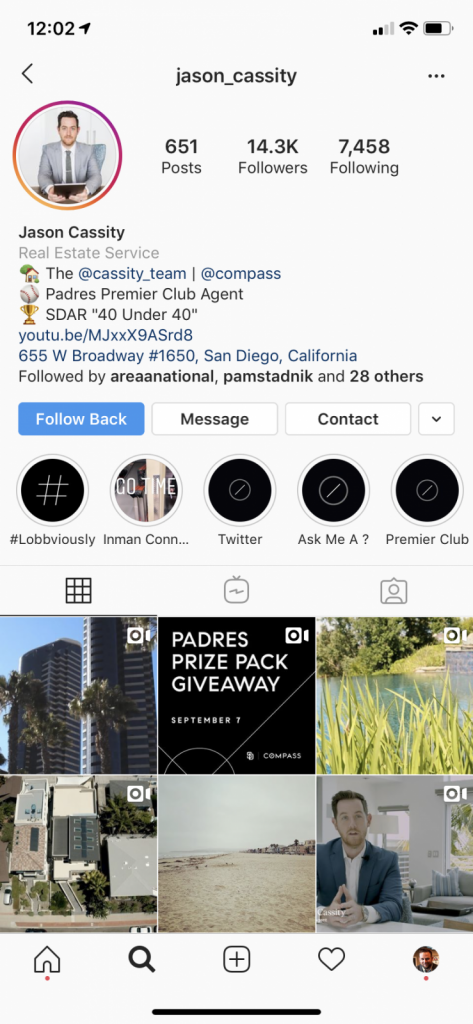 An account bio of a real estate agent who uses Instagram for real estate.
