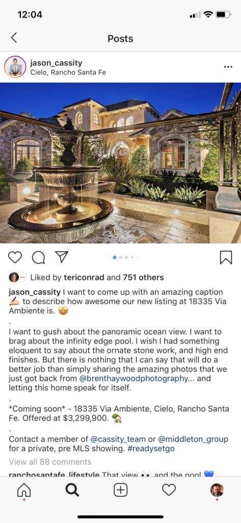A post that show pictures of a luxury home when using Instagram for real estate.