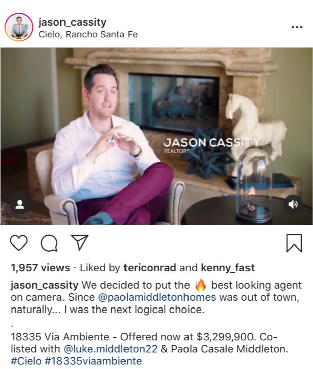 A post of a real estate agent using video when advertising real estate on Instagram.