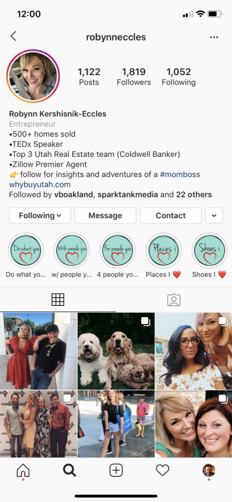 An account bio of an agent who uses Instagram for real estate.
