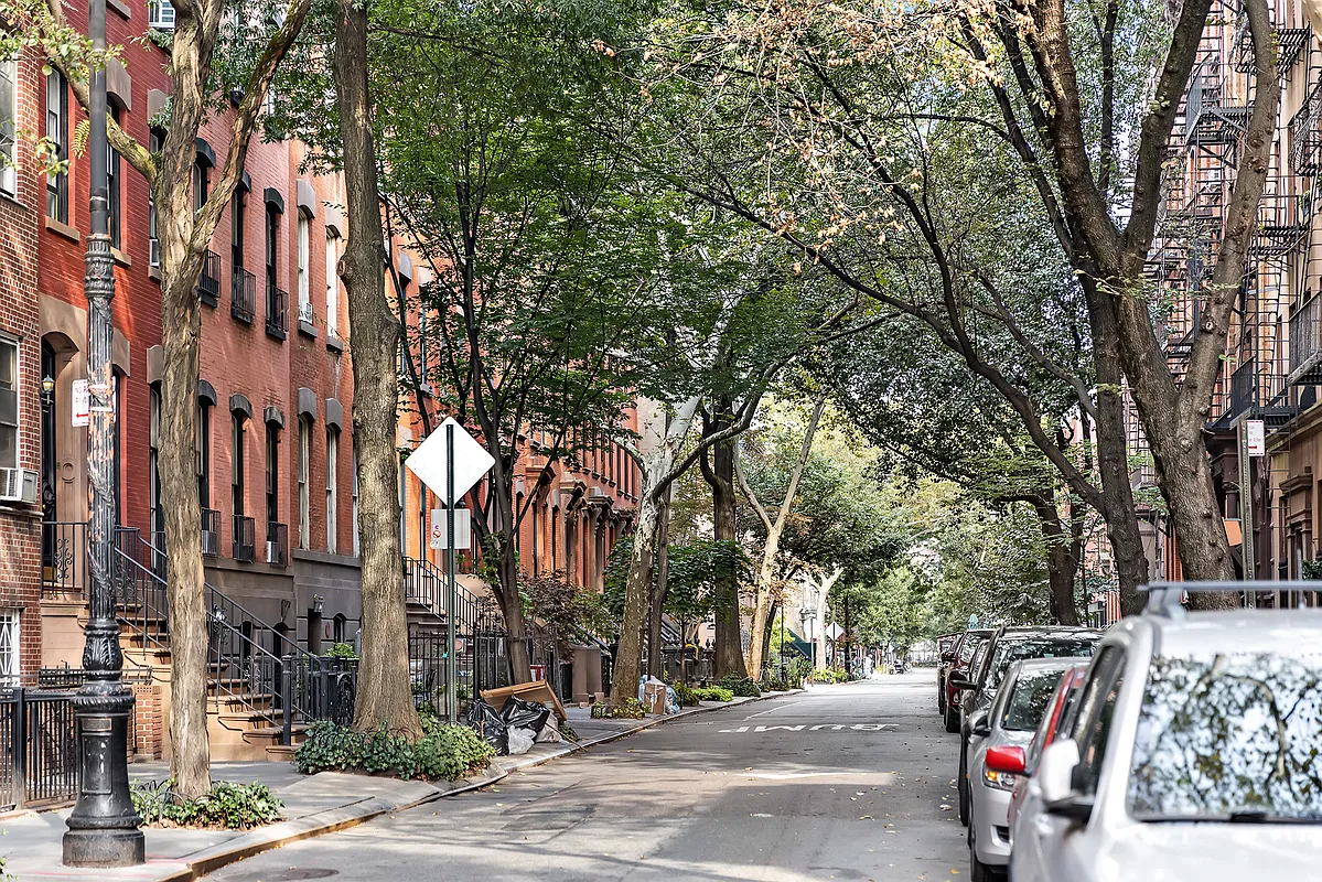 Tree-lined street West Village homes