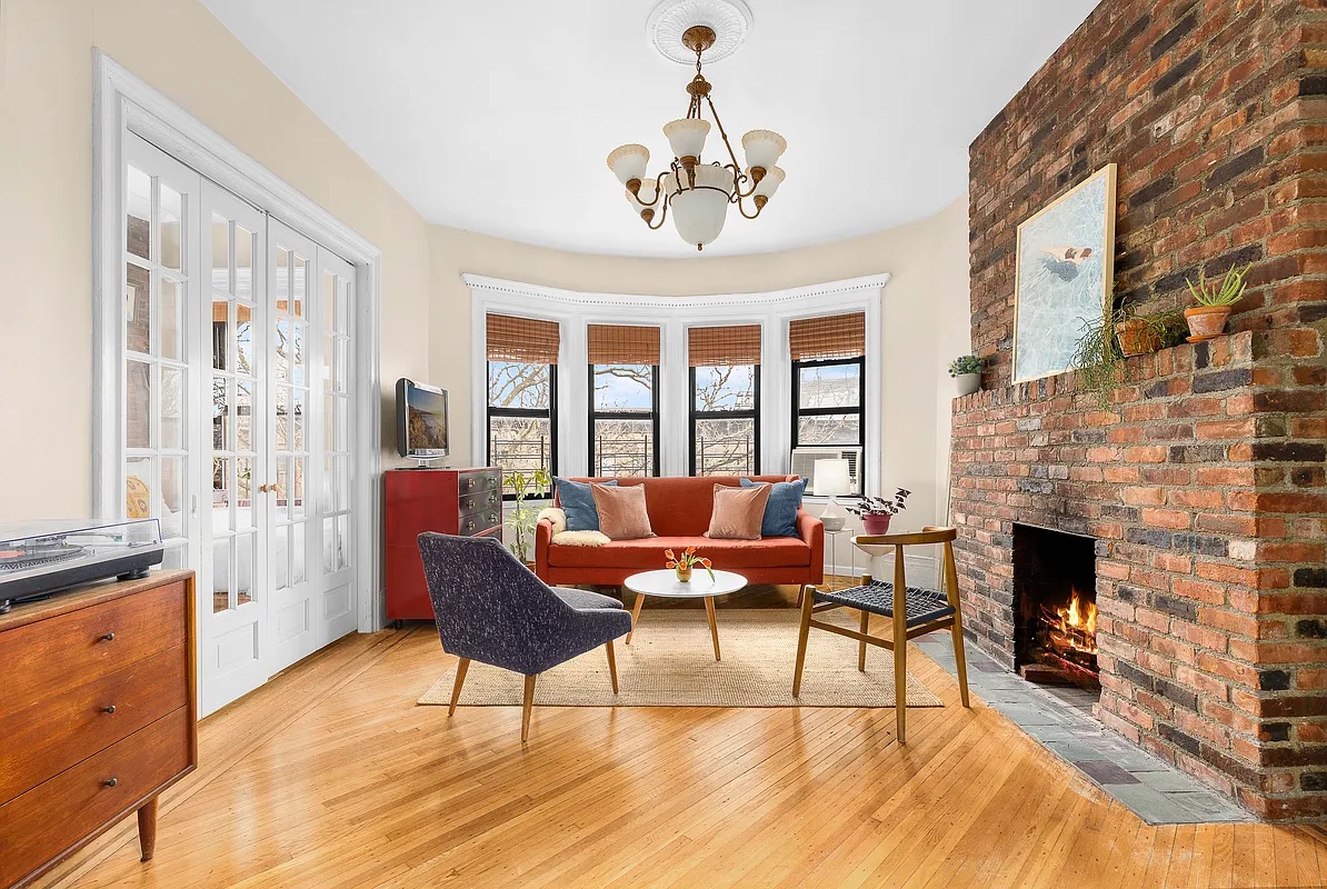 living room with fireplace in Park Slope 2-bedroom co-op