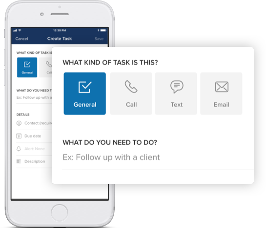 A task to connect with a client on the Zillow Premier Agent mobile CRM.