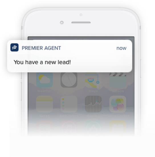 A mobile notification on the Zillow Premier Agent CRM app.