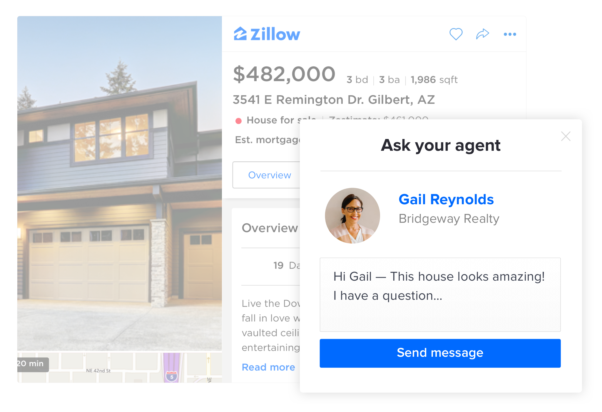 Screenshot of a client communicating with their Zillow Premier Agent partner through our CRM platform.