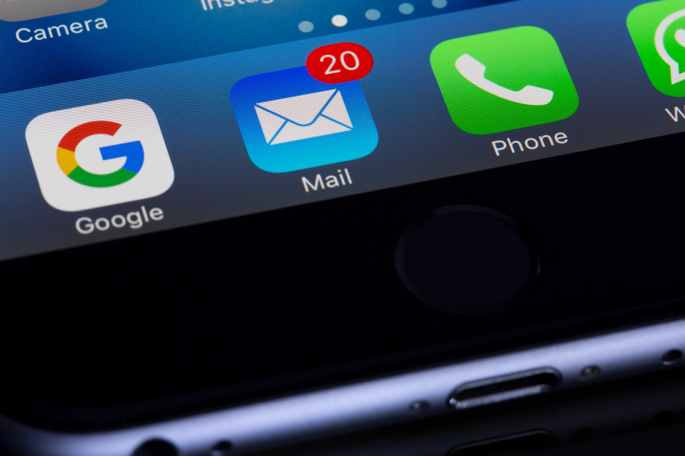Close-up of smartphone email app