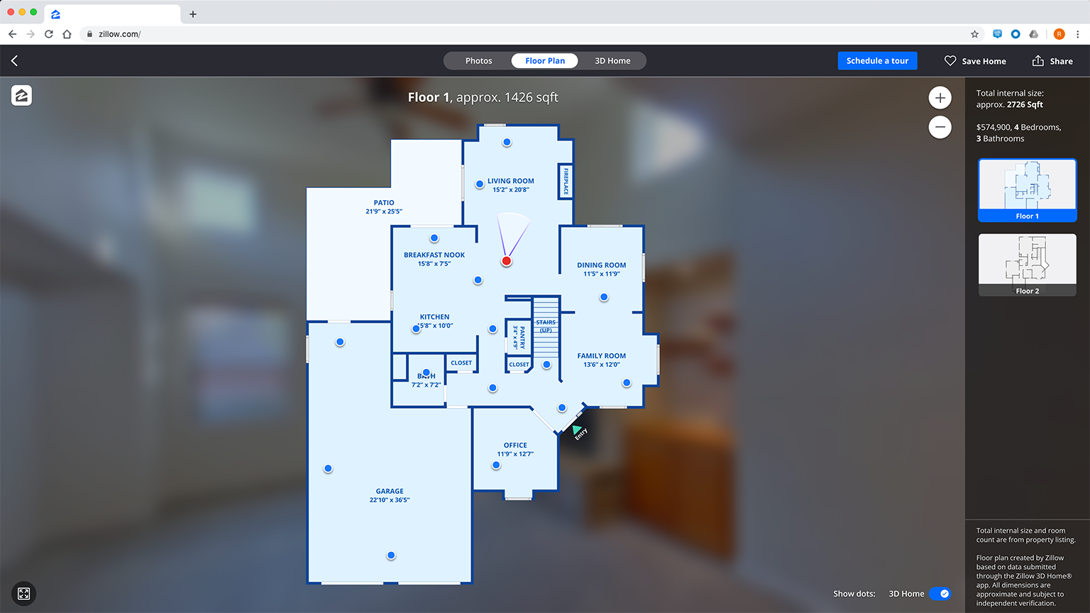 Screenshot of floor plan on tablet